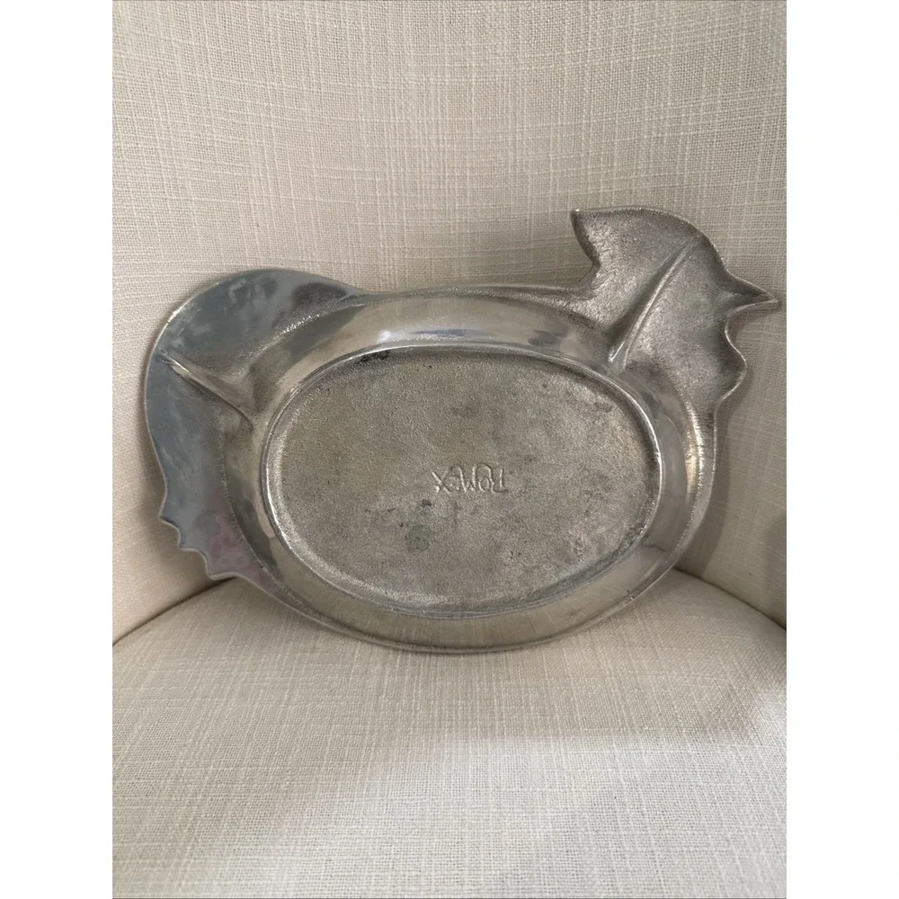 Cast Aluminum Chicken Serving Bowl Hen Romex Silver CandyDish Bread Bowl Trinket
